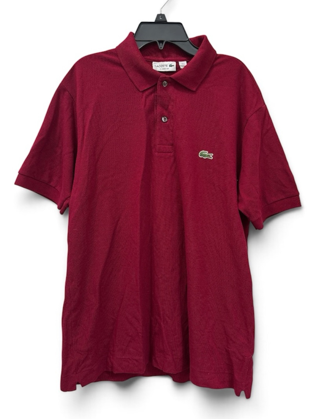 Men’s Lacoste Classic Fit Dark Red Burgundy Polo Croc Logo Button Shirt Size MED